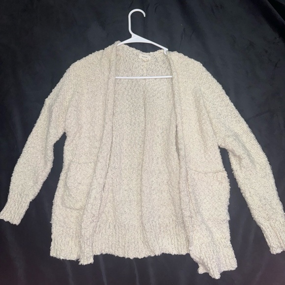 DEBUT Cardigan Sweater Popcorn Knit Open Front Pockets Cream size small - Picture 1 of 4
